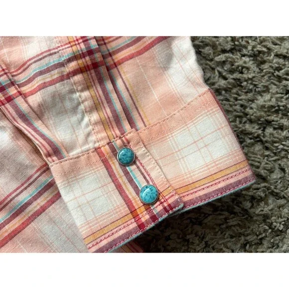 Wrangler Turquoise Pearl Snap Button Up Shirt Womens XL Western Rodeo Aztec - Picture 3 of 8